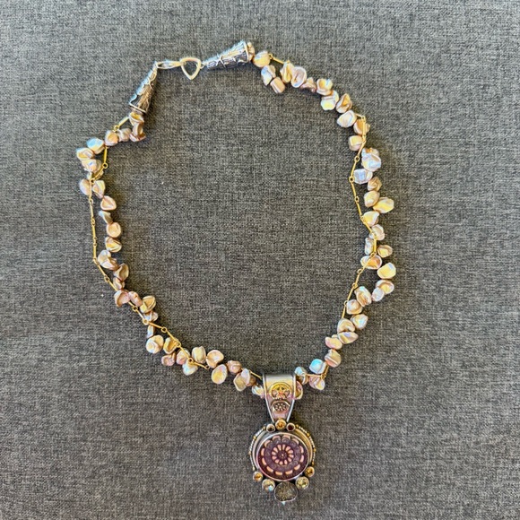 Vintage Mars And Valentine 17” Pearl And Gold Necklace W/Nautical Design Pendant